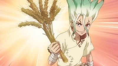 The first episode of Dr. Stone New World introduces us to a new world of challenges. The Ishigami village has been surviving on fish and foraged plants, and wheat is going to be a total game-changer for them. (TMS Entertainment) The first episode of Dr. Stone New World introduces us to a new world of challenges. The Ishigami village has been surviving on fish and foraged plants, and wheat is going to be a total game-changer for them. (TMS Entertainment)