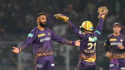 Varun Chakravarthy was in hot form for KKR and took four wickets, with Suyash Sharma bagging three. Meanwhile, Sunil Narine took two dismissals. (AP) Varun Chakravarthy was in hot form for KKR and took four wickets, with Suyash Sharma bagging three. Meanwhile, Sunil Narine took two dismissals. (AP)