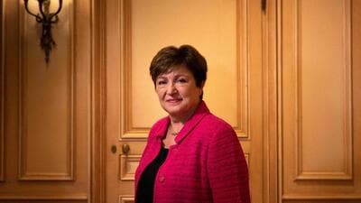 International Monetary Fund (IMF) Managing Director Kristalina Georgieva poses for a portrait during an interview at Meridian House in Washington, DC, on April 6, 2023. (Photo by Brendan Smialowski / AFP) (AFP) International Monetary Fund (IMF) Managing Director Kristalina Georgieva poses for a portrait during an interview at Meridian House in Washington, DC, on April 6, 2023. (Photo by Brendan Smialowski / AFP) (AFP)