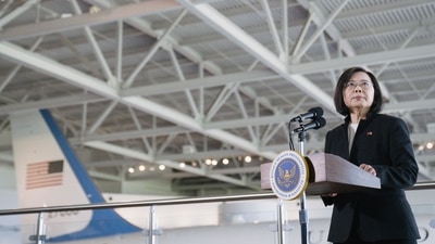 Tsai Ing-wen, Taiwan's president, speaks during a news conference with US House Speaker Kevin McCarthy, (Bloomberg) Tsai Ing-wen, Taiwan's president, speaks during a news conference with US House Speaker Kevin McCarthy, (Bloomberg)