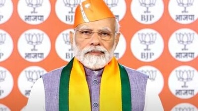 PM Modi addressing the party workers on the occasion of the foundation day of the BJP.