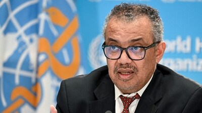 World Health Organization (WHO) chief Tedros Adhanom Ghebreyesus speaks during a press conference on the World Health Organization's 75th anniversary in Geneva, on April 6. (AFP)