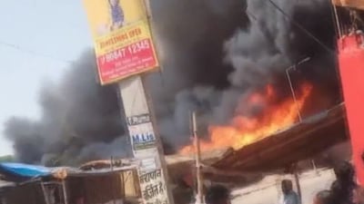 Smoke billows from Shashtri Nagar in Patna, Bihar after a massive fire broke out. (ANI)