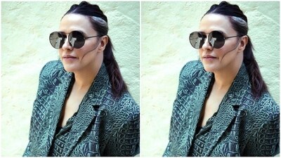 Neha decked up in drawn eyebrows, contoured cheeks and a shade of nude lipstick as she let her co-ord set do all the talking.&nbsp; (Instagram/@nehadhupia)