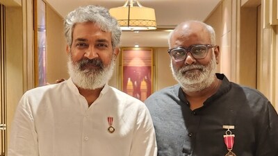 RRR director SS Rajamouli also attended the Padma awards. Sharing a picture with MM Keeravani, he wrote on Twitter, "So proud of my Peddanna (big brother) (sic).” RRR director SS Rajamouli also attended the Padma awards. Sharing a picture with MM Keeravani, he wrote on Twitter, "So proud of my Peddanna (big brother) (sic).”