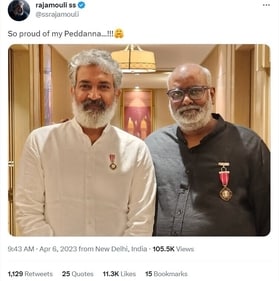 SS Rajamouli shared a picture with MM Keeravani on Twitter. SS Rajamouli shared a picture with MM Keeravani on Twitter.