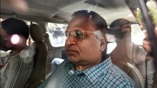 ED had said that there is also CCTV footage from Tihar jail, where Satyendar Jain is in judicial custody, to show that he is an “influential person”, who may influence witnesses and frustrate the proceedings. (Sanchit Khanna/HT Photo)