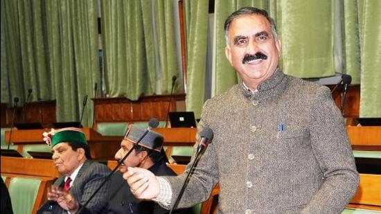 Himachal Pradesh chief minister Sukhvinder Singh Sukhu during the state assembly’s budget session on Wednesday. (HT Photo)