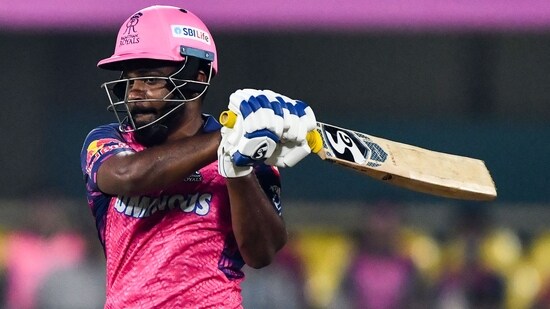 Rajasthan Royals' Sanju Samson plays a shot during the Indian Premier League (IPL) Twenty20 cricket match between Rajasthan Royals and Punjab Kings at the Assam Cricket Association Stadium in Guwahati on April 5, 2023. (Photo by Biju BORO / AFP) / IMAGE RESTRICTED TO EDITORIAL USE - STRICTLY NO COMMERCIAL USE (AFP)
