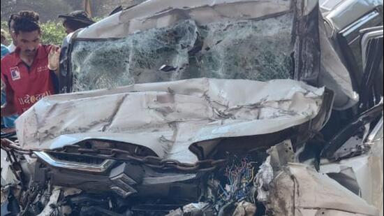 The accident led to traffic congestion on the highway, said police. (HT PHOTO)
