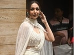 Malaika Arora was seen in a saree and cape on Friday. (Varinder Chawla) Malaika Arora was seen in a saree and cape on Friday. (Varinder Chawla)