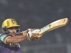 Kolkata Knight Riders' Shardul Thakur plays a shot during the Indian Premier League (IPL) Twenty20 cricket match between Kolkata Knight Riders and Royal Challengers Bangalore at the Eden Gardens Stadium in Kolkata on April 6, 2023. (Photo by Dibyangshu SARKAR / AFP)