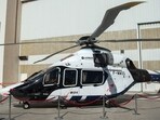 Photograph of an Airbus H160 helicopter on display at the Airbus Helicopters factory in Marignane, southern France. Photograph of an Airbus H160 helicopter on display at the Airbus Helicopters factory in Marignane, southern France.