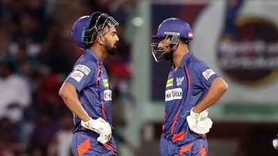Chasing a target of 122 runs, LSG reached 127/5 in 16 overs, courtesy of some fine batting from KL Rahul (35) and Krunal Pandya (34). (IndianPremierLeague twitter) Chasing a target of 122 runs, LSG reached 127/5 in 16 overs, courtesy of some fine batting from KL Rahul (35) and Krunal Pandya (34). (IndianPremierLeague twitter)