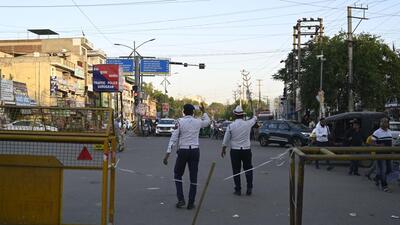 Gurugram, India-April 07, 2023: Old Railway Road closed for traffic for laying sewage pipeline near Sohna chowk, in Gurugram, in Gurugram, India, on Friday, 07 April 2023. (Photo by Parveen Kumar/Hindustan Times)