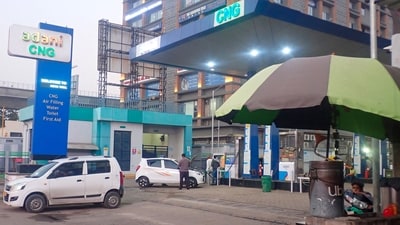 A general view of the Adani CNG station in Ahmedabad on January 30, 2023. (Photo by Sam PANTHAKY / AFP) (AFP) A general view of the Adani CNG station in Ahmedabad on January 30, 2023. (Photo by Sam PANTHAKY / AFP) (AFP)