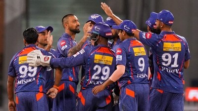 LSG bowler Krunal Pandya celebrates with teammates (PTI) LSG bowler Krunal Pandya celebrates with teammates (PTI)