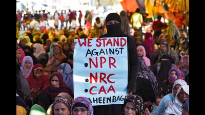 Protests against NPR, NRC and CAA in New Delhi on 26 February 2020. (Burhaan Kinu/HT PHOTO)