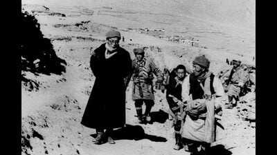 The Dalai Lama fleeing over the Himalayas. He crossed into India on 30 March 1959. (www.dalailama.com) The Dalai Lama fleeing over the Himalayas. He crossed into India on 30 March 1959. (www.dalailama.com)