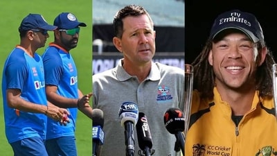Rahul Dravid and Rohit Sharma; Ricky Ponting; Andrew Sydmonds Rahul Dravid and Rohit Sharma; Ricky Ponting; Andrew Sydmonds