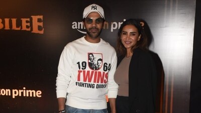 Rajkummar Rao and wife Patralekhaa also attended Jubilee screening held in Mumbai on Thursday. Rajkummar recently saw the theatrical release of his film Bheed as well. (Varinder Chawla) Rajkummar Rao and wife Patralekhaa also attended Jubilee screening held in Mumbai on Thursday. Rajkummar recently saw the theatrical release of his film Bheed as well. (Varinder Chawla)