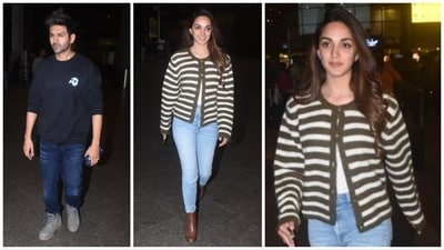 Kartik Aaryan, Kiara Advani were spotted at Mumbai airport Thursday evening. (Varinder Chawla) Kartik Aaryan, Kiara Advani were spotted at Mumbai airport Thursday evening. (Varinder Chawla)