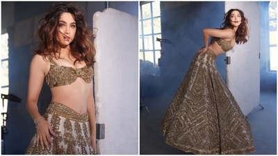 Sharvari Wagh is the hottest bride in town in golden lehenga (Instagram/@sharvari) Sharvari Wagh is the hottest bride in town in golden lehenga (Instagram/@sharvari)