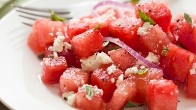 Watermelon salad: Toss cubed watermelon, feta cheese, and fresh mint for a light and flavorful summer salad. The combination of juicy watermelon, salty feta, and fragrant mint creates a delightful balance of flavours and textures. (Pinterest) Watermelon salad: Toss cubed watermelon, feta cheese, and fresh mint for a light and flavorful summer salad. The combination of juicy watermelon, salty feta, and fragrant mint creates a delightful balance of flavours and textures. (Pinterest)