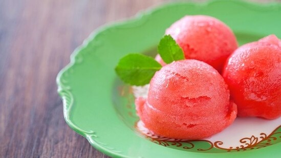 Watermelon Sorbet: Freeze watermelon chunks and blend them in a food processor with lime juice and honey for a homemade sorbet. This dessert is both healthy and satisfying, and it's a great way to use up leftover watermelon.(Pinterest)