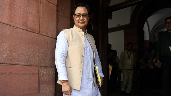 Kiren Rijiju said in the Rajya Sabha that complaints are received in the Department of Justice against judges from time to time. (Hindustan Times)
