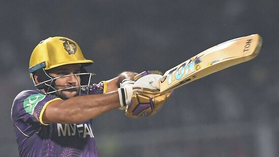Kolkata Knight Riders' Shardul Thakur plays a shot during the Indian Premier League (IPL) Twenty20 cricket match between Kolkata Knight Riders and Royal Challengers Bangalore at the Eden Gardens Stadium in Kolkata on April 6, 2023. (Photo by Dibyangshu SARKAR / AFP) (AFP)