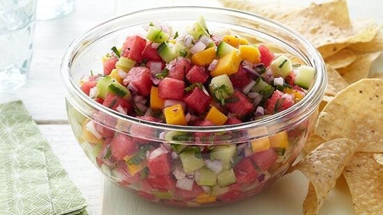 Watermelon salsa: Watermelon salsa is a perfect appetizer for any summer gathering. Combine diced watermelon, jalapeño, red onion, and lime juice for a sweet and spicy salsa that's perfect with chips or on top of grilled chicken or fish.(Pinterest)