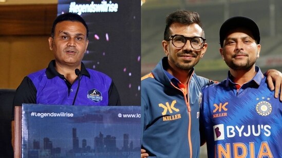Virender Sehwag; Yuzvendra Chahal with Kuldeep Yadav