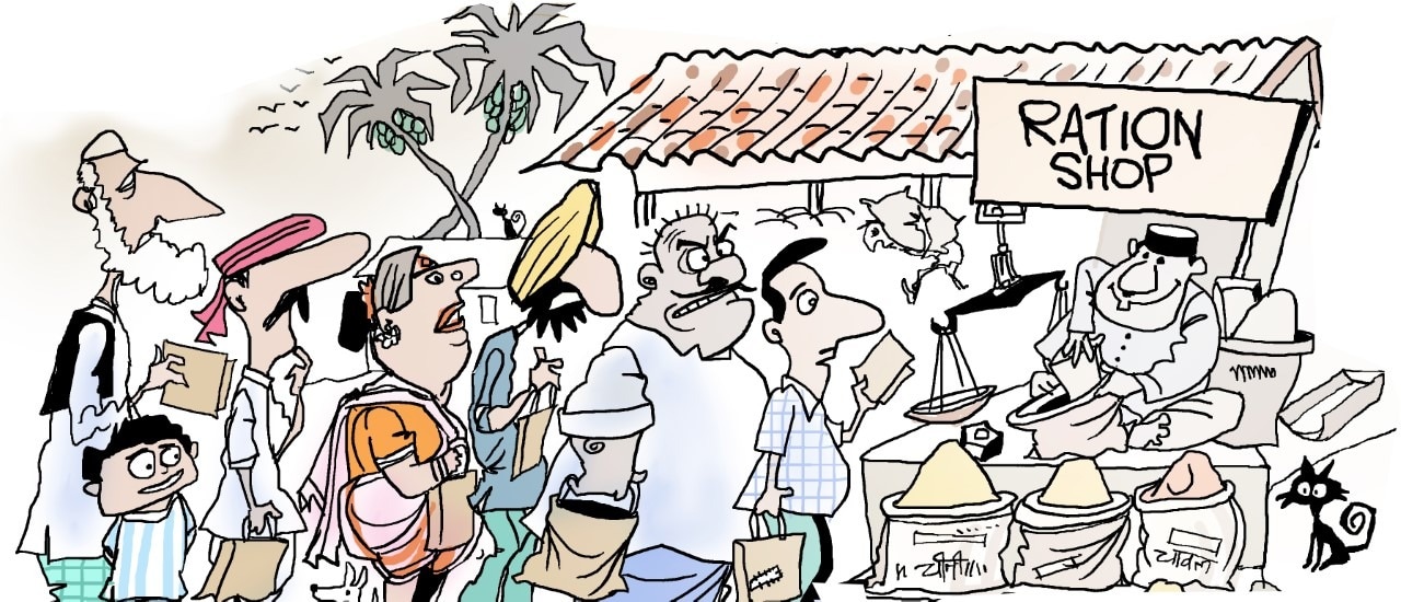 The older generation, even in affluent homes, remember visiting ration shops to buy commodities such as cooking oil and sugar. Most middle-class Indians under 45 have probably never seen a ration card. (HT Illustration: Jayanto Banerjee) The older generation, even in affluent homes, remember visiting ration shops to buy commodities such as cooking oil and sugar. Most middle-class Indians under 45 have probably never seen a ration card. (HT Illustration: Jayanto Banerjee)