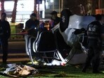 Tel Aviv: Israeli police and emergency service stand around a car involved in an attack in Tel Aviv, Israel, Friday, April 7, 2023. Tel Aviv: Israeli police and emergency service stand around a car involved in an attack in Tel Aviv, Israel, Friday, April 7, 2023.