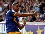 Newcastle United's Alexander Isak celebrates scoring their second goal.
