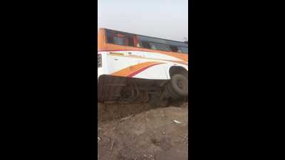 The accident took place after a private bus they were travelling in veered off the Pune-Solapur highway on Saturday morning. (HT PHOTO)