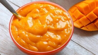 Aamras: Aamras is a sweet mango pulp that's popular in western India, especially in Gujarat and Maharashtra. It's made by blending ripe mangoes with milk and sugar, and it's served chilled as a dessert. (Pinterest) Aamras: Aamras is a sweet mango pulp that's popular in western India, especially in Gujarat and Maharashtra. It's made by blending ripe mangoes with milk and sugar, and it's served chilled as a dessert. (Pinterest)