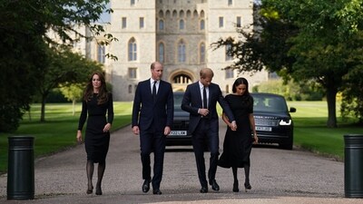 Meghan Markle, Prince Harry, Prince William and Kate Middleton are seen. (AFP)