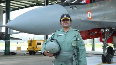 President Droupadi Murmu lands at Tezpur Air Force Station, Assam after taking a sortie in the Sukhoi 30 MKI fighter aircraft. (ANI)