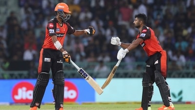 Rahul Tripathi, right, of Sunrisers Hyderabad and Washington Sundar celebrate boundary during the Indian Premier League cricket match between Lucknow Super Giants and Sunrisers Hyderabad, in Lucknow, India, Friday, April 7, 2023. (AP Photo/Surjeet Yadav) (AP) Rahul Tripathi, right, of Sunrisers Hyderabad and Washington Sundar celebrate boundary during the Indian Premier League cricket match between Lucknow Super Giants and Sunrisers Hyderabad, in Lucknow, India, Friday, April 7, 2023. (AP Photo/Surjeet Yadav) (AP)