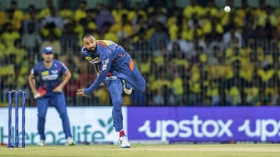 Krunal Pandya of Lucknow Super Giants bowls a delivery during the Indian Premier League (AP) Krunal Pandya of Lucknow Super Giants bowls a delivery during the Indian Premier League (AP)