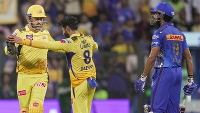 Meanwhile, Ravindra Jadeja took three wickets for CSK, Mitchell Santner and Tushar Deshpande bagged two dismissals each for CSK. (PTI) Meanwhile, Ravindra Jadeja took three wickets for CSK, Mitchell Santner and Tushar Deshpande bagged two dismissals each for CSK. (PTI)