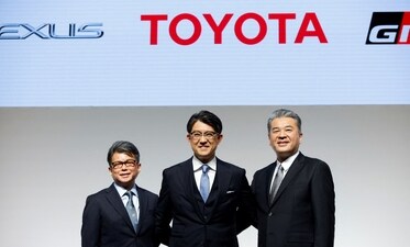 Toyota Motor Corporation’s new CEO Koji Sato poses for a photo together with Executive Vice Presidents Yoichi Miyazaki and Hiroki Nakajima, during a press conference in Tokyo. (Reuters) Toyota Motor Corporation’s new CEO Koji Sato poses for a photo together with Executive Vice Presidents Yoichi Miyazaki and Hiroki Nakajima, during a press conference in Tokyo. (Reuters)