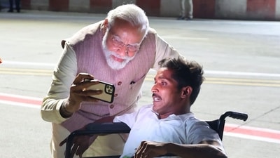 PM Modi clicks a selfie with a BJP worker in Chennai on Saturday. (Twitter) PM Modi clicks a selfie with a BJP worker in Chennai on Saturday. (Twitter)