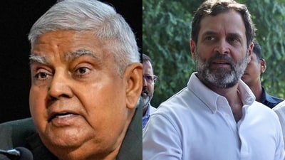 Rajya Sabha chairman Jagdeep Dhankhar (L) and Congress leader Rahul Gandhi (ANI,PTI) Rajya Sabha chairman Jagdeep Dhankhar (L) and Congress leader Rahul Gandhi (ANI,PTI)