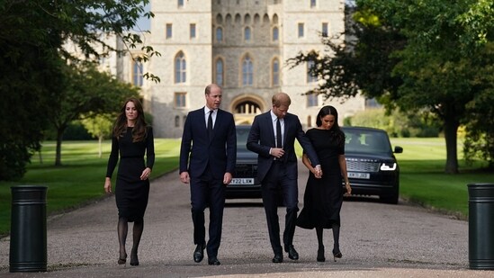 Meghan Markle, Prince Harry, Prince William and Kate Middleton are seen. (AFP)