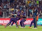 Ahmedabad, Apr 09 (ANI): Kolkata Knight Riders Rinku Singh celebrates with teammates after hitting the winning runs during the match against Gujarat Titans in the Indian Premier League (IPL) 2023, at Narendra Modi Stadium, in Ahmedabad on Sunday. Kolkata Knight Riders won the match by 3 wickets. (ANI Photo/ Digital Restriction)

