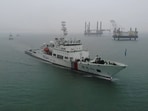 Chinese maritime law enforcement fleet led by a patrol and rescue vessel Haixun 06 patrols during a joint patrol operation in Taiwan straits.