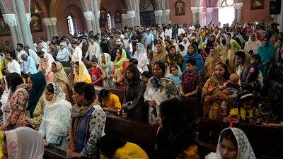 Pakistani Christians attend an Easter prayer at Sacred Heart Cathedral Church, in Lahore, Pakistan. (AP)
